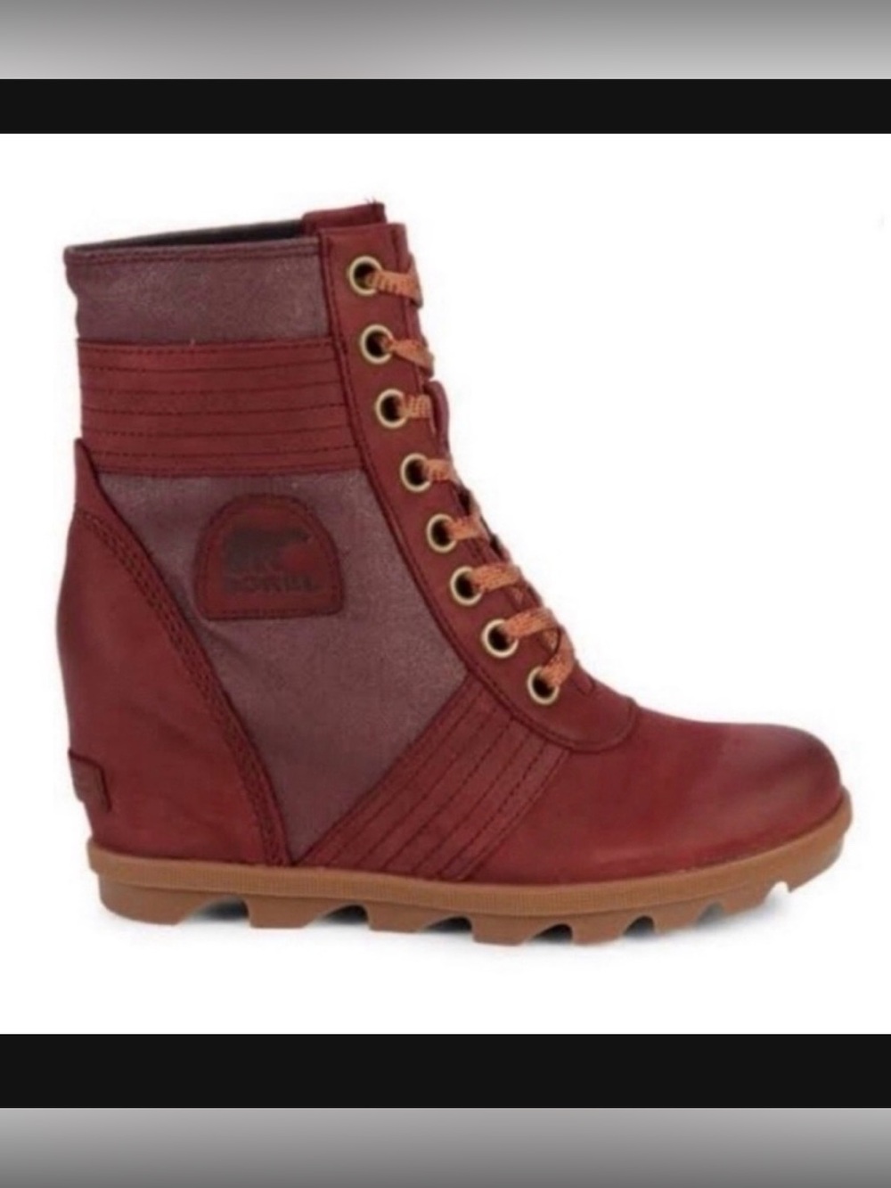 Sorel PDX Lace up Wedge Lexie Wedge Maroon Brown Leather Canvas